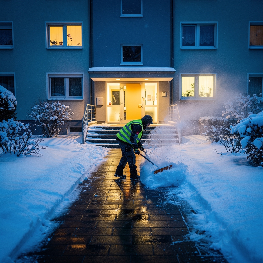 Winterdienst an einem Hauseingang in Mannheim